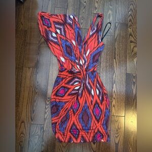 bebe One Shoulder orange, and Purple Dress